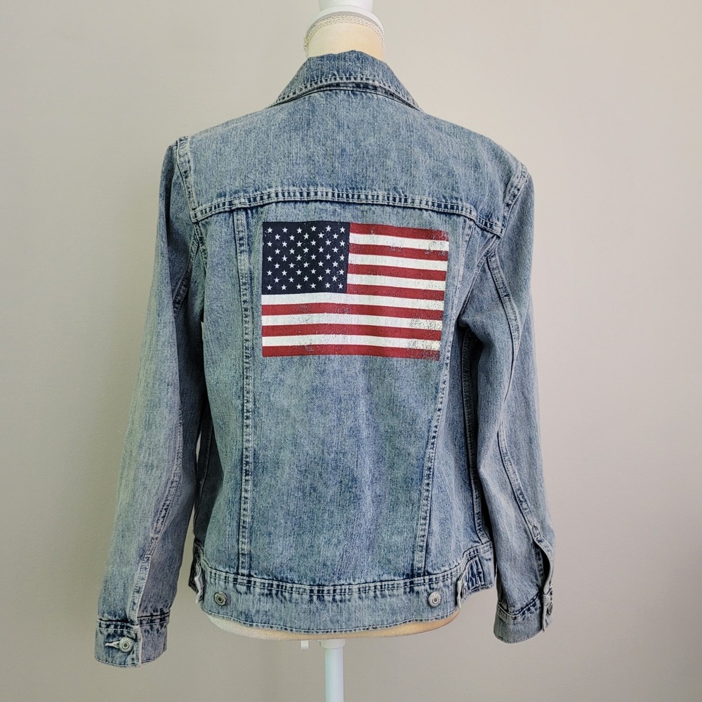 Denim Jacket With American Flag Patch - image 1